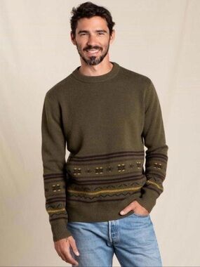 Toad&Co Cazadero Crewneck Wool Sweater Olive Fair Isle Crewneck Sweater Men’s M